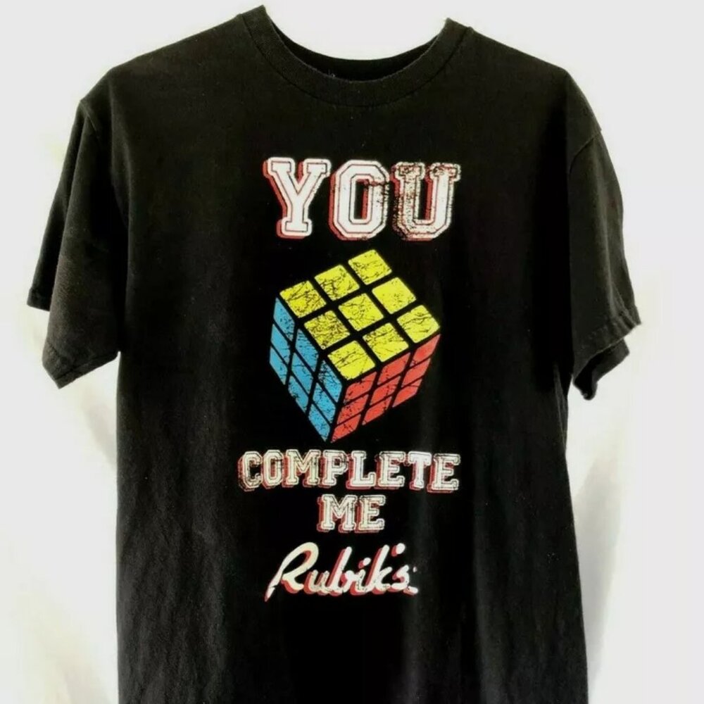 Rubik's Cube t shirt Men Black Official You Complete Me Tee Size M Cotton Funny